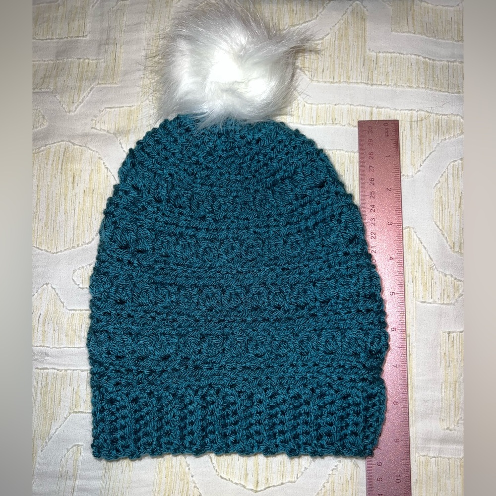 Handmade Crocheted Beanie with Puffball